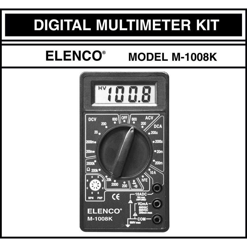 Elenco M-1008K - Digital Multimeter Solder Kit | Lead Free Solder | Great STEM Project | Soldering Required