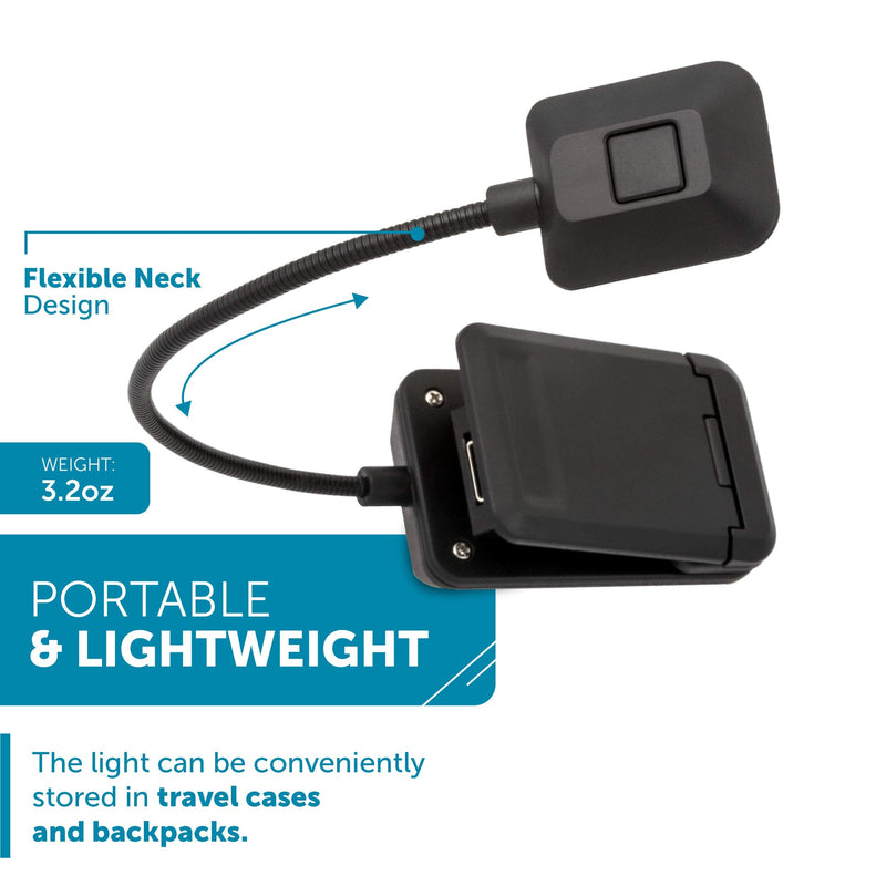 WITHit Quad Clip On Book Light – LED Reading Light with Clip for Books and eBooks, Dimmable Brightness, Portable & Lightweight Bookmark Light for Adults, Batteries Included Black