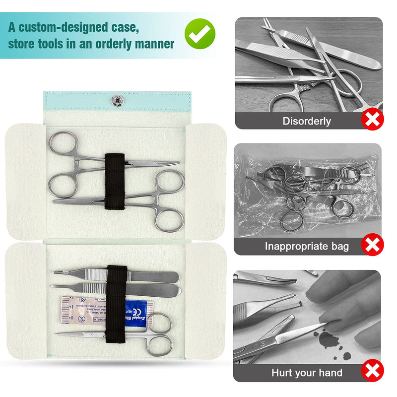 Ultrassist Suture Tool Kit Includes: Scissors, Adson Forceps, Needle Driver, Mosquito Forceps, Scalpel Handle; Complete Suture Instrument Kit for Educational Training - Green Green bag