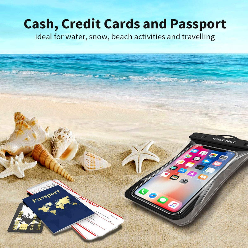 Waterproof Phone Pouch, [2-Pack] Floating IPX8 Universal Cell Phone Waterproof Case Underwater Dry Bag with Lanyard Take Pictures Compatible with iPhone, Samsung and More Up to 6.9'' Black+Black