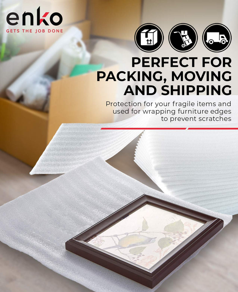 enKo 12 x 12 Inch (100-Pack) Foam Wrap Sheets for Moving Shipping Packing Supplies - 40 Fragile Stickers Labels 1-Pack 100 Sheets
