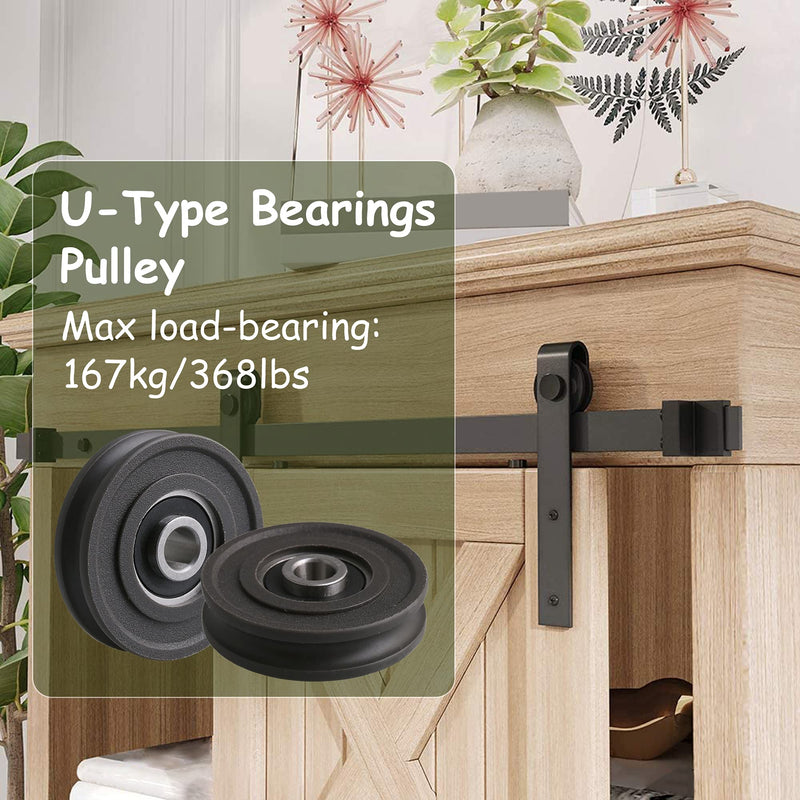 CNBTR U-Type Pulley Wheel with Steel Bearings 8mm Shaft Hole 45mm Diameter for Max-Load 167kg Pack of 4 8*45*11.5mm Black