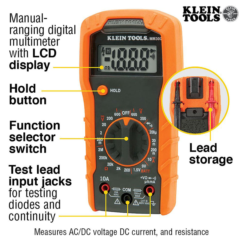 Klein Tools 69149P Multimeter Test Kit, Klein Digital Multimeter, Noncontact Voltage Tester and Outlet Tester, Leads and Batteries Included Multimeter Kit