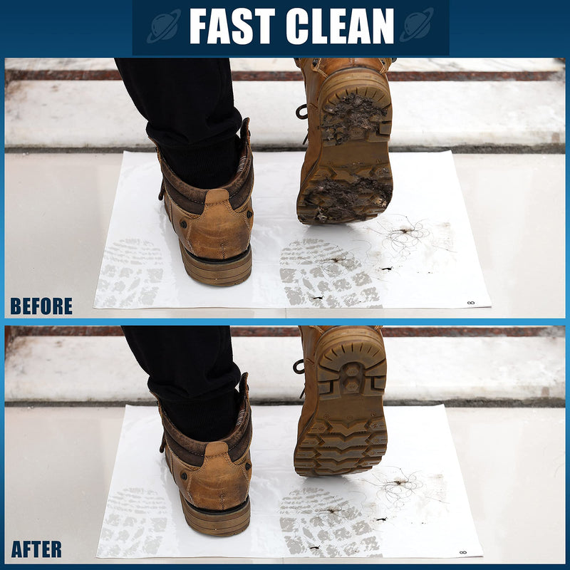 Sticky Mat for Construction or Cleanroom Floor - 4 Pack Adhesive Mats 17’’ x 13’’ - 30 Tacky Sheets Per Mat - Removes Dirt Dust Debris Sand Hair - Includes Handheld Mat