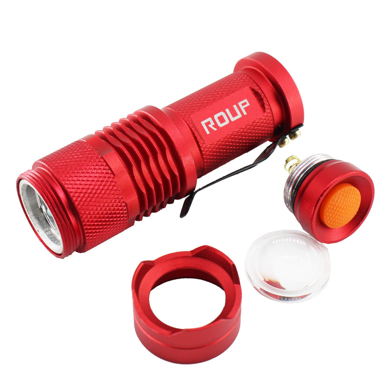 ROUP 2 Pack YP-100 Red Light LED Flashlight, Zoomable, Water Resistant, 3 Light Modes, Adjustable Focus Light for Camping, Hiking, Hunting, Night Vision, Astronomy and Emergency (Red Shell)