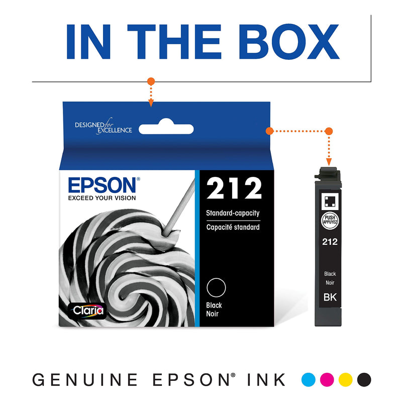 EPSON T212 Claria Ink Standard Capacity Black Cartridge (T212120-S) for select Epson Expression and WorkForce Printers