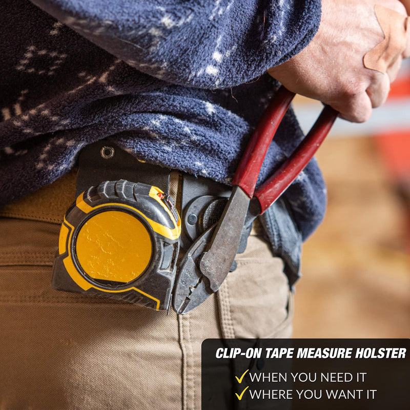 TapeMaster | Clip-On Tape Measure Holder - Low-Profile Measuring Tape Holster For Your Belt, Tool Bags, Pockets, or Pants