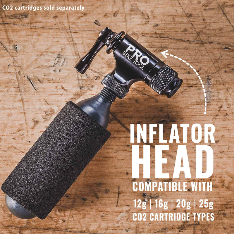 PRO BIKE TOOL CO2 Inflator - Quick & Easy - Presta and Schrader Valve Compatible - Bicycle Tire Pump for Road and Mountain Bikes - Insulated Sleeve - No CO2 Cartridges Included Black