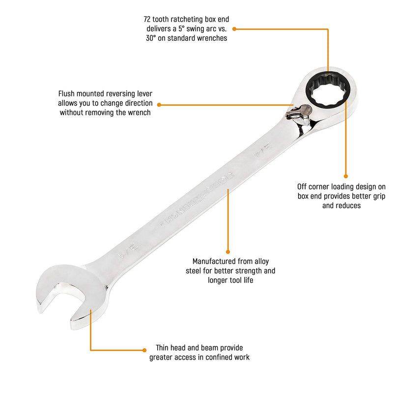 GEARWRENCH 12 Pt. Reversible Ratcheting Combination Wrench, 12mm - 9612N