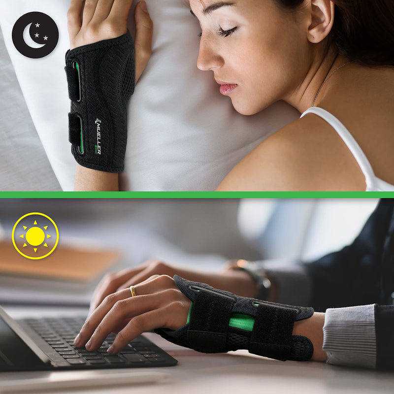 Mueller Green Fitted Wrist Brace, Black, Left Hand, Small/Medium (5-8) Small/Medium (Pack of 1)