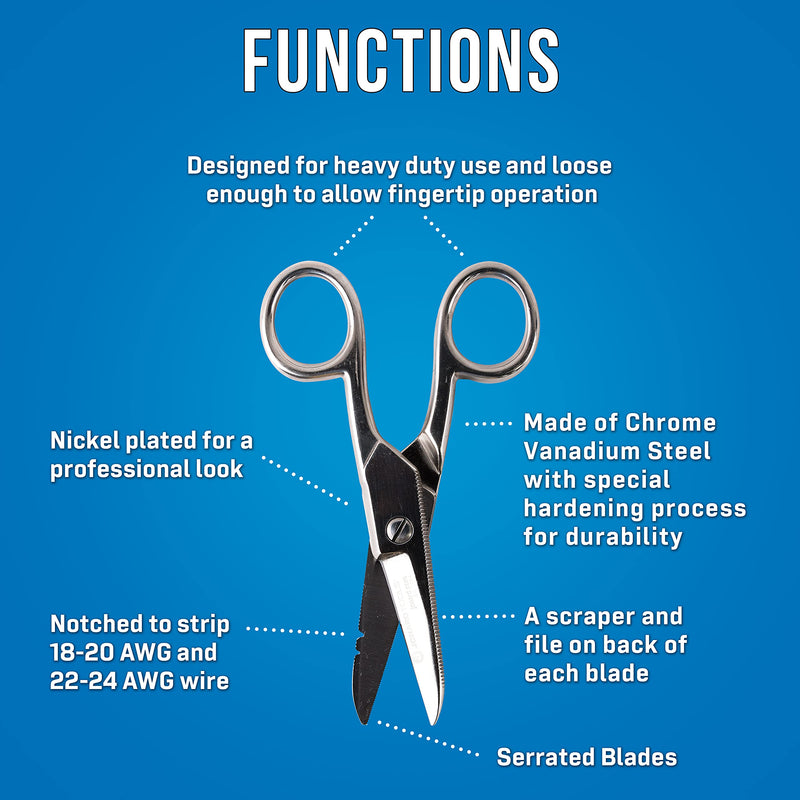 Jonard Tools ES-1964 Stainless Steel Electrician Scissors, for Heavy Duty Use Electrician's Scissors