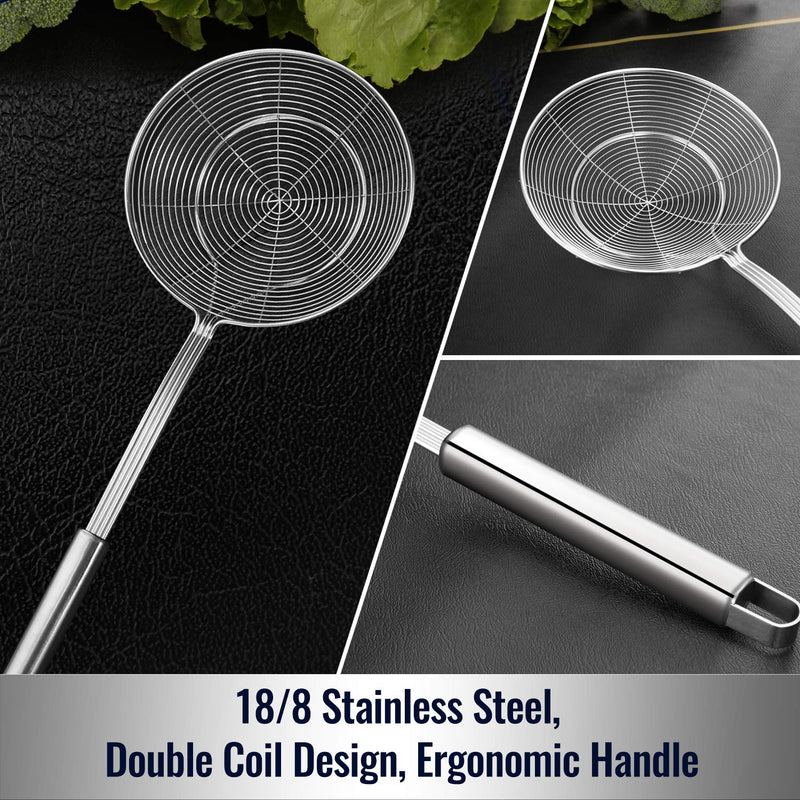 Hiware Solid Stainless Steel Spider Strainer Skimmer Ladle for Cooking and Frying, Kitchen Utensils Wire Strainer Pasta Strainer Spoon, 5.4 Inch 5.4-Inch