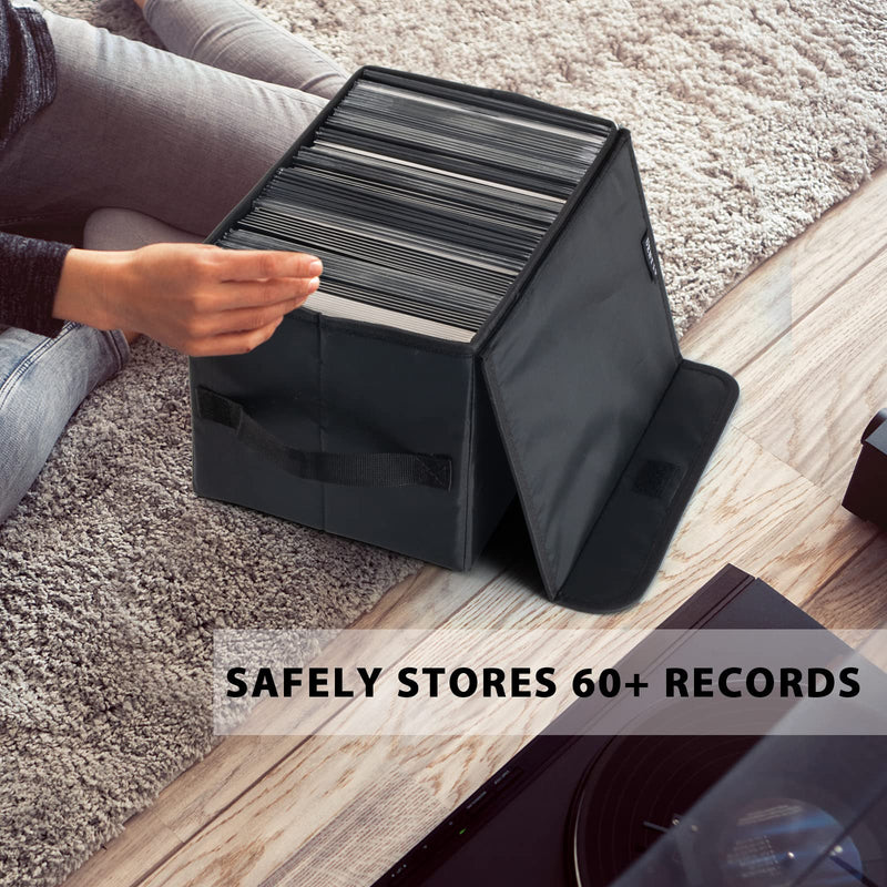 Vinyl Record Storage Box for 7-inch Records,Pack of 1 - 11x 7.4x 7.4 Inch LP record storage - Crate Holds up to 60 records- Black 7 inch