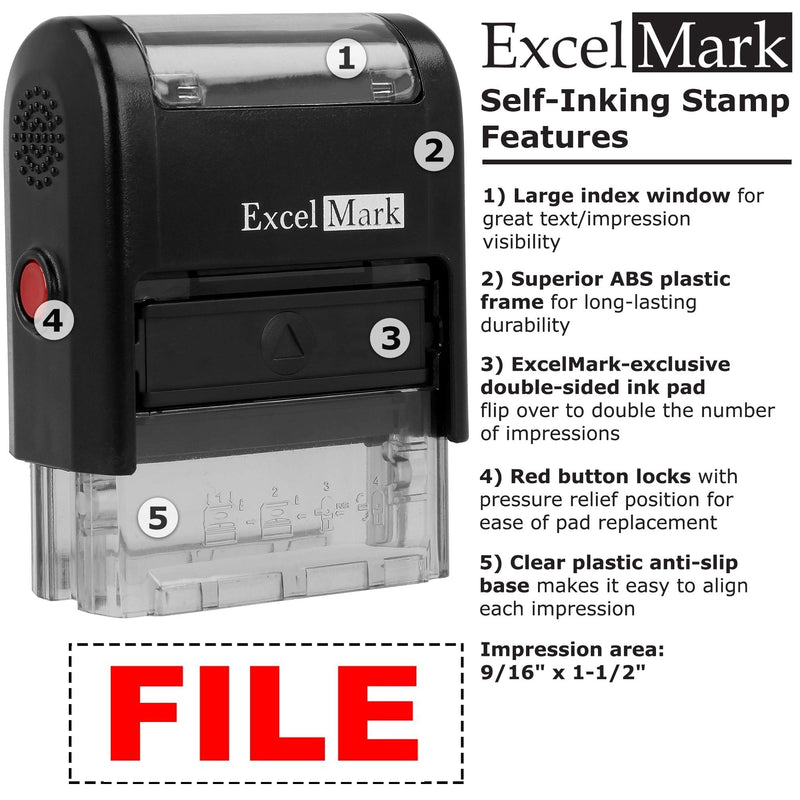 File - ExcelMark Self-Inking Rubber Office Stamp - Red Ink