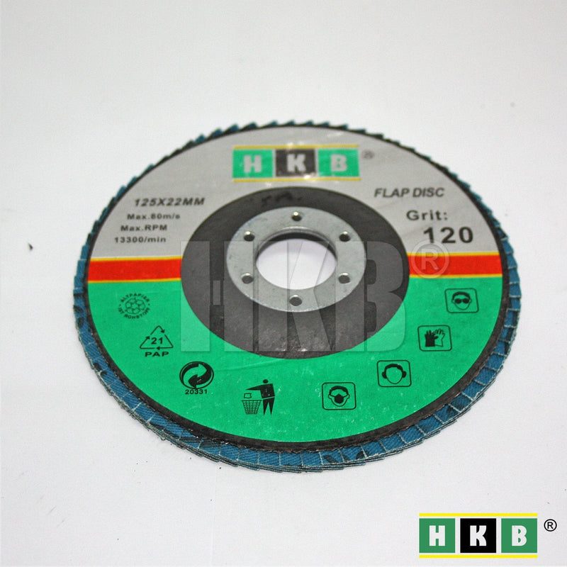 HKB ® Pack of 8 flap discs, 2x each grain 40, 60, 80, 120, grinding disc, grinding mop, 125x22mm, blue, zirconium, for stainless steel, metal, INOX, for flex and angle grinders, item no. 50145