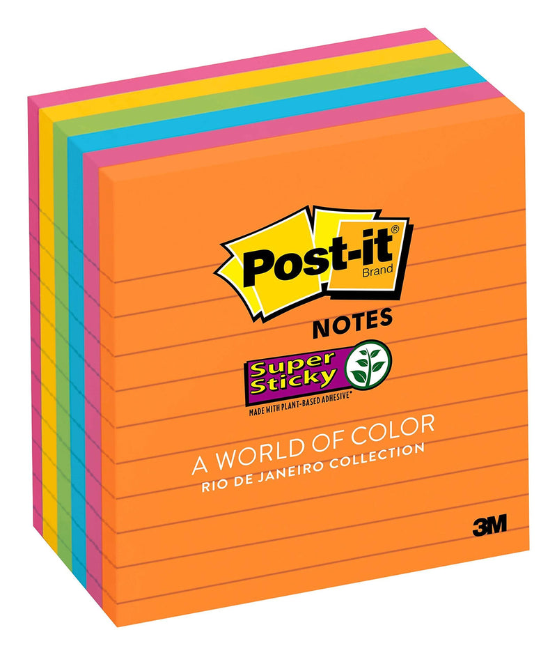 Post-it Super Sticky Notes, 4 in x 4 in, 6 Pads, 2x the Sticking Power, Rio de Janeiro Collection, Bright Colors (Orange, Pink, Blue, Green), Recyclable (675-6SSUC) Ultra