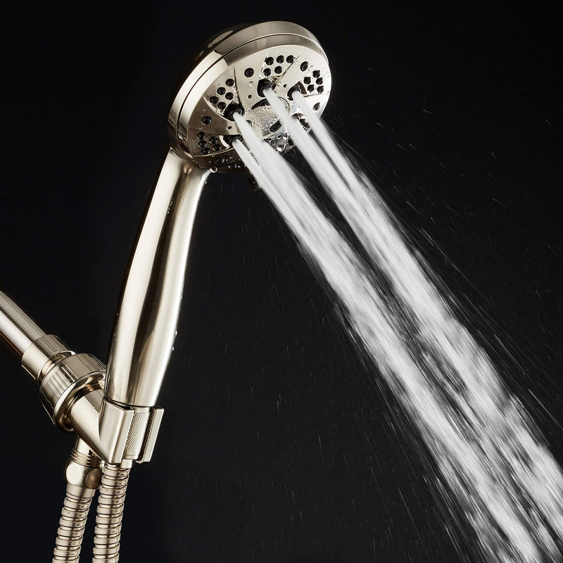 AquaDance High Pressure 6-Setting Full Brushed Nickel Handheld Shower Head with Stainless Steel Hose. Officially Independently Tested to Meet Strict US Quality & Performance Standards!
