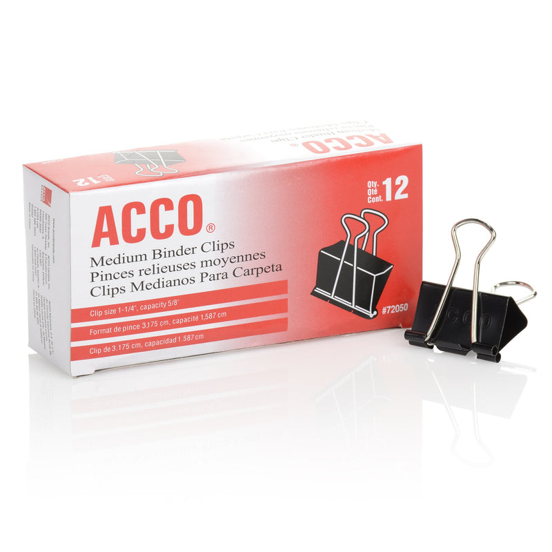 ACCO Binder Clips, Medium, Black, 12 per Box, 2 Boxes (72062)