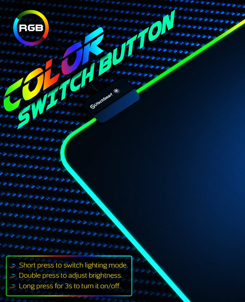 RGB Gaming Mouse Pad, UtechSmart Large Extended Soft Led Mouse Pad with 14 Lighting Modes 2 Brightness Levels, Computer Keyboard Mousepads Mat 800 x 300mm / 31.5×11.8 inches X-Large (31.5" × 11.8") RGB