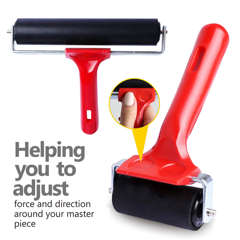 UCEC 3 PCS Rubber Rollers, Durable Hard Rubber Brayer Rollers for Crafting, Glue Roller Paint Brush for Printmaking Stamping Gluing, Anti Skid Tape Construction (2.4”, 5.9”, 7.9”)