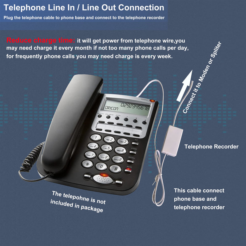 Telephone Recorder,32GB USB Telephone Phone Voice Recorder,Mini Telephone Recorder for Landline,Get Power from Telephone System(Less Charging time)