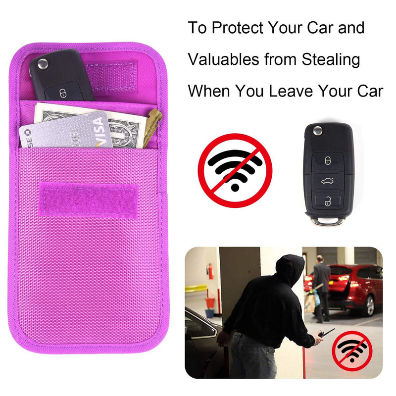 Faraday Bag for Key Fob, Wisdompro WP4694 RFID Key Fob Protector RF Car Signal Blocking, Anti-Theft Pouch, Anti-Hacking Case Blocker - Purple