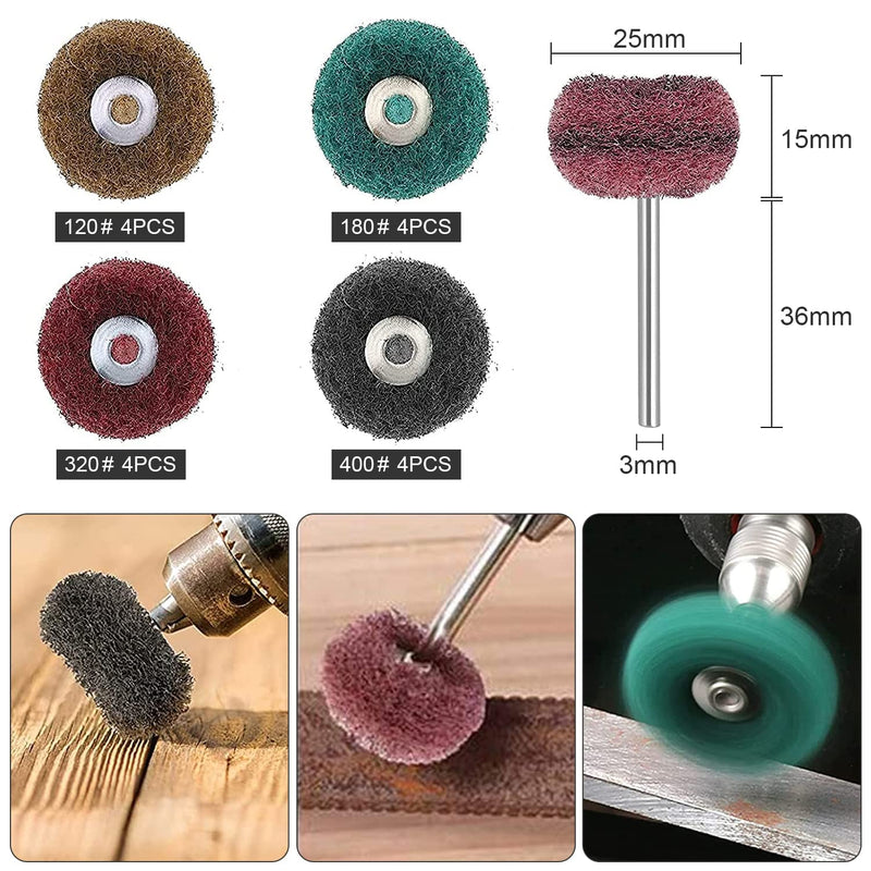 Wool felt scouring pad polishing discs set, 36 pieces with 3 mm shaft, rotary tools, power tool accessories, polishing set, sanding, dusting and polishing for jewelry, glass, metal, wood