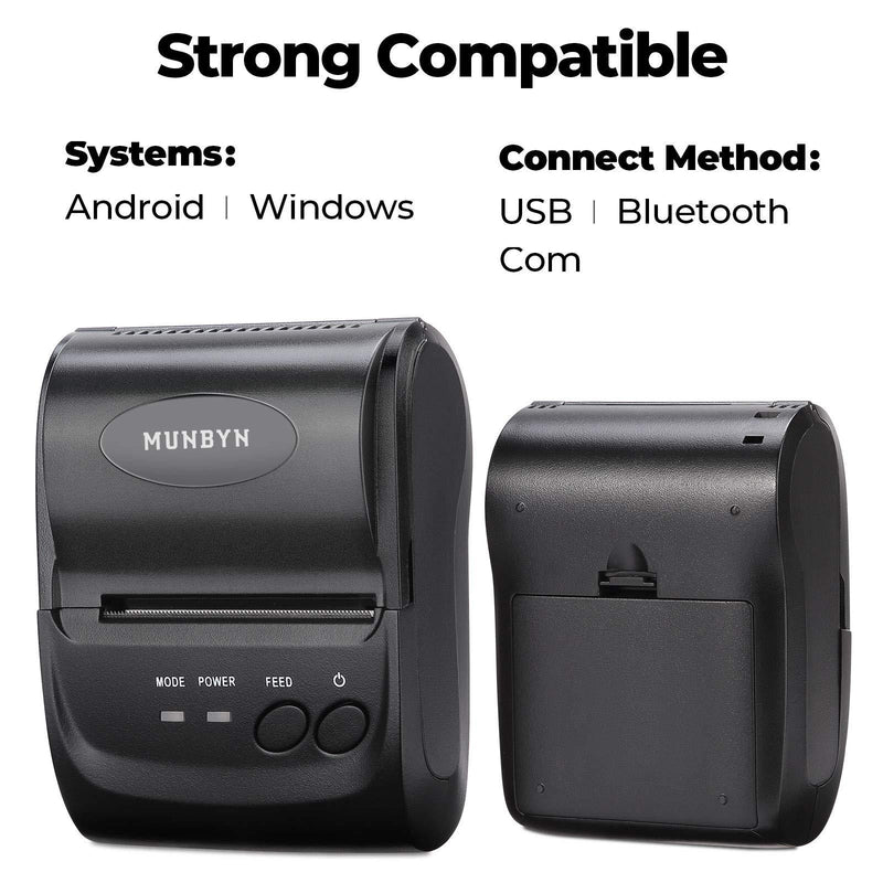 MUNBYN POS Receipt Printer, 58mm Receipt Printer, 2.28inch Wireless Portable Mobile Mini Bluetooth Thermal Printer, Compatible with Android Windows for Small Business, Not-Square, NOT-iOS Bluetooth Printer