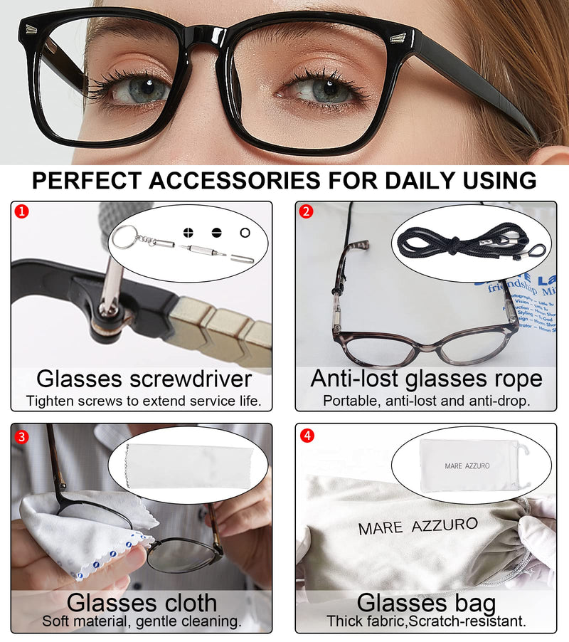 MARE AZZURO Blue Light Blocking Reading Glasses Women Square Readers 1.0 1.25 1.5 1.75 2.0 2.25 2.5 2.75 3.0 3.5 4.0 5.0 6.0 Black 0.0 x