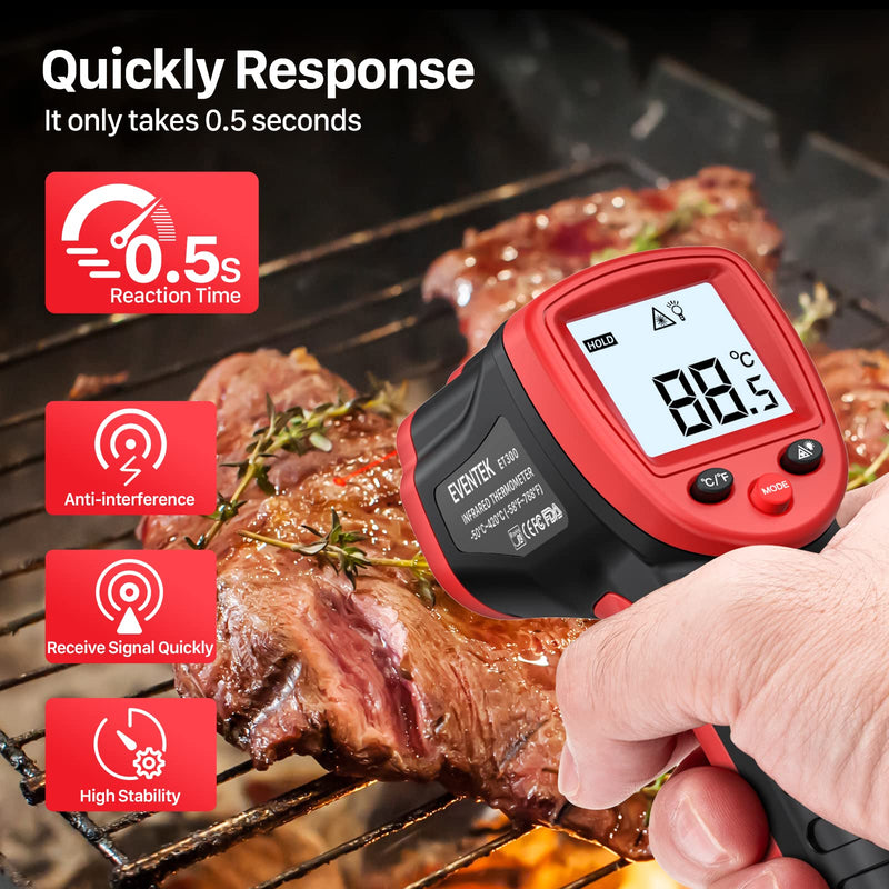 Infrared thermometer, Eventek IR laser thermometer, non-contact -50°C-420°C (-58°F - 788°F), digital temperature gun, non-medical, not for the human body, to measure the temperature red--50 °C~420°C (-58℉~788℉)