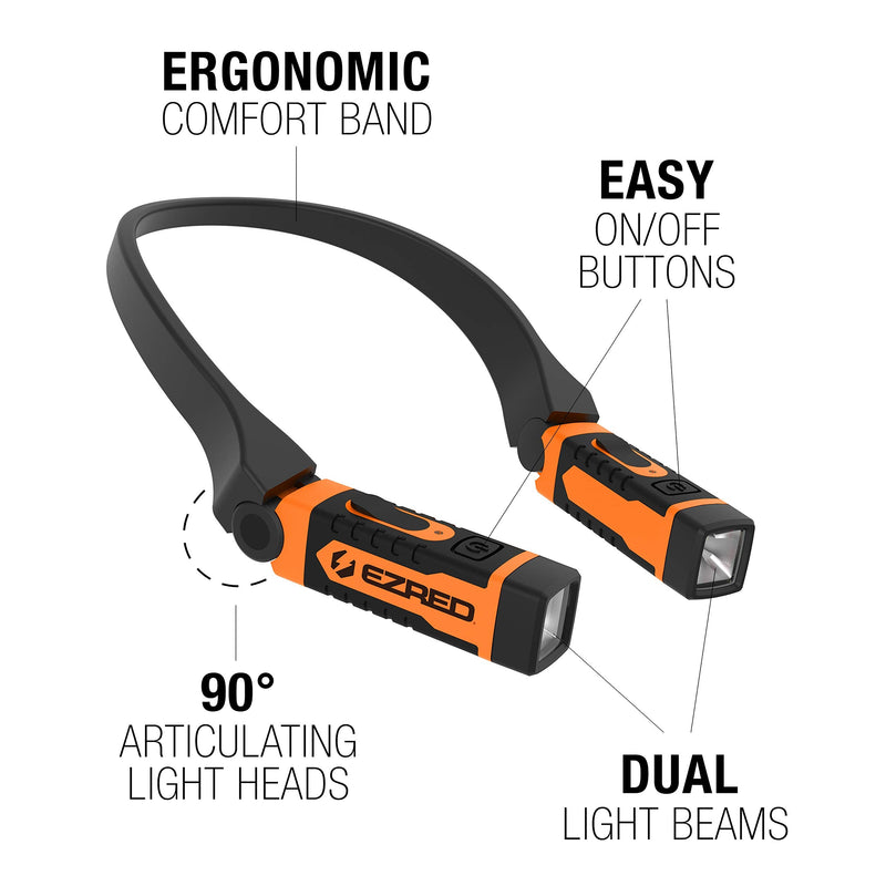 EZRED NK15-OR ANYWEAR Rechargeable Neck Light for Hands-Free Lighting, Orange