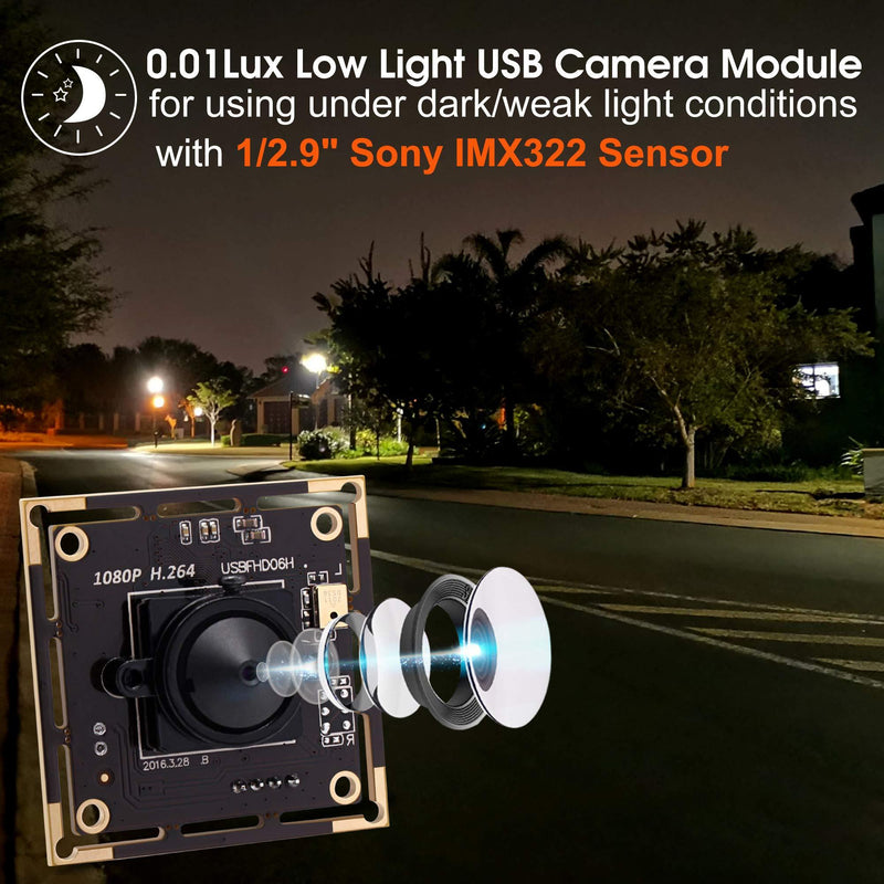 SVPRO 3.7mm Pinhole Lens USB Camera Module Board 1080P Full HD, Sony IMX322 USB Camera Board with Microphone, 0.01Lux Low Illumination Webcam H.264 Video Output