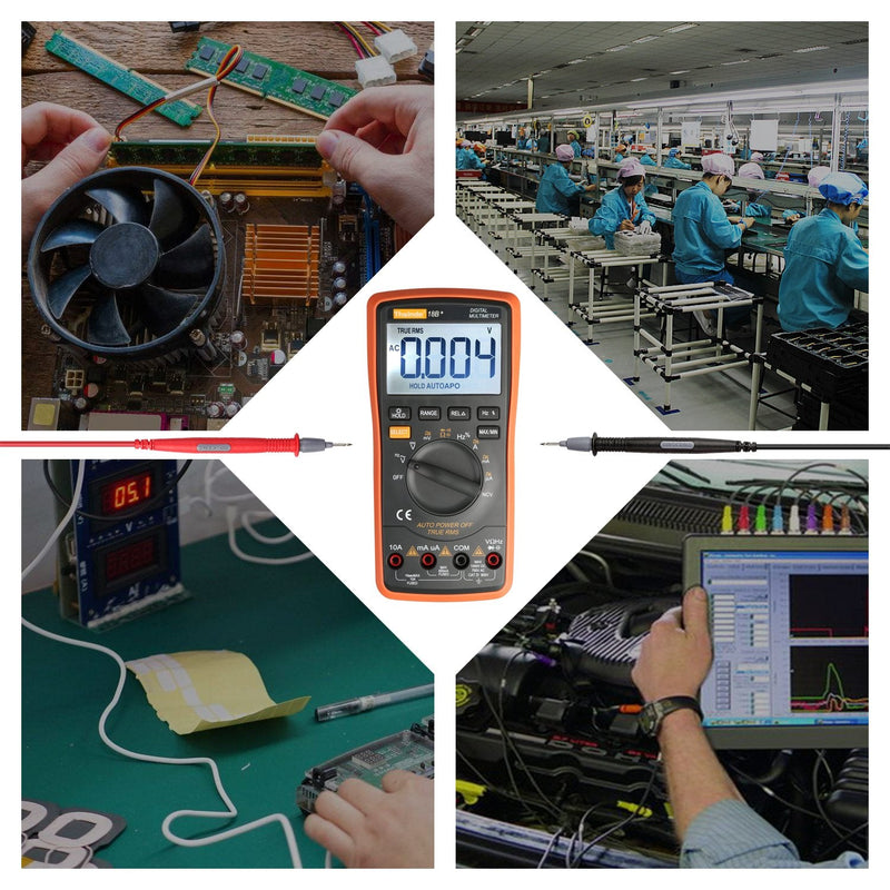 Auto Ranging Digital Multimeter TRMS 6000 with Battery Alligator Clips Test Leads AC/DC Voltage/Account,Voltage Alert, Amp/Ohm/Volt Multi Tester/Diode Orange