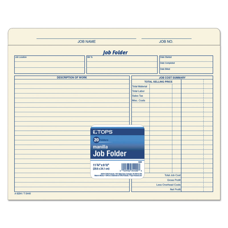 TOPS Job Folder File Jackets, 11.75 x 9.5 Inches, Manila, 20-Pack (3440) 1 -