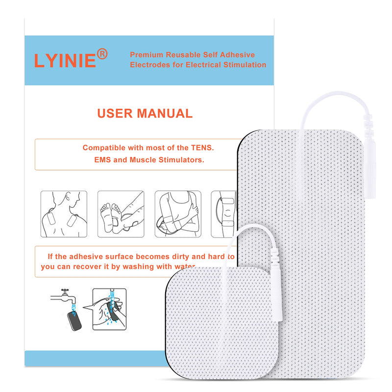 LYINIE TENS Unit Pads 32pcs Reusable Replacement Electrode Patches for Electrotherapy (2"x2" 16pcs, 2"x4" 16pcs)