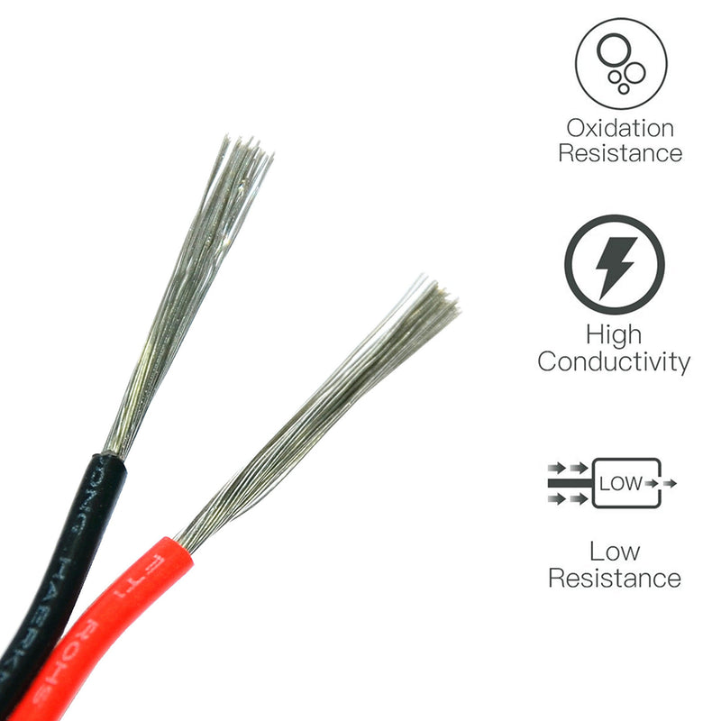 TUOFENG 22awg Electrical Wire 100 ft 22 Gauge Led Wire 2 Pin Extension Cable Wire Red Black Wires 12V/24V DC Cable for Led Strips Single Colour 22AWG-2pin-100ft