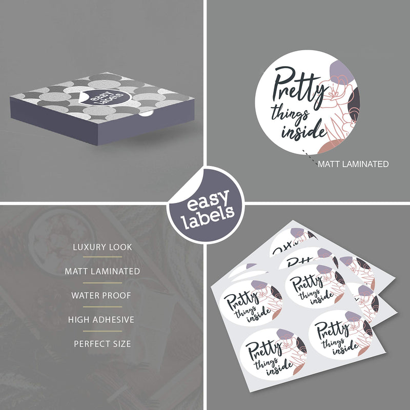 300 Pretty Things Inside Sticker Labels | White Background with Flowers Design | 2" Inch Round | Highly Recommended for Small Business Owners .