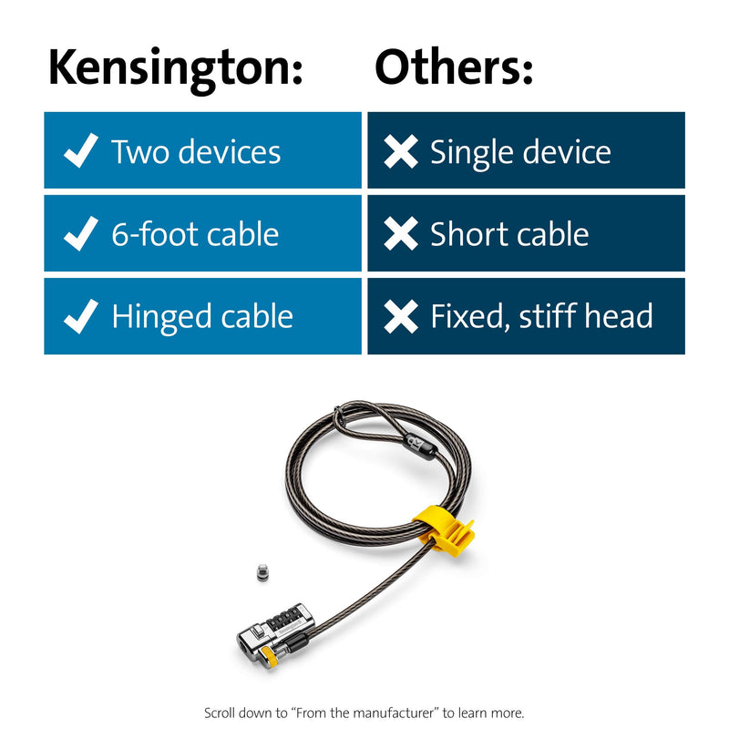 Kensington N17 Keyed Dual Head Laptop Lock for Dell Devices (K67995WW), Black, Silver Dual-head Keyed