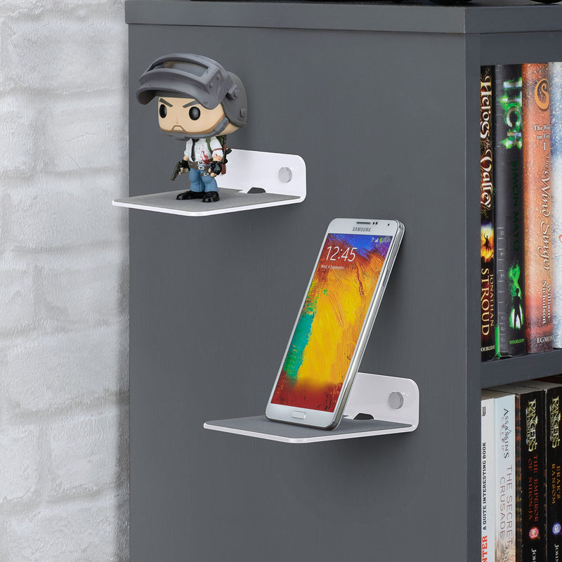 2-Pack 4â€ Small Floating Shelf Bluetooth Speaker Stand, Adhesive & Screw Wall Mount, Anti Slip, for Cameras, Baby Monitors, Webcam, Router & More, Universal Holder by Brainwavz (SHELF11 White)