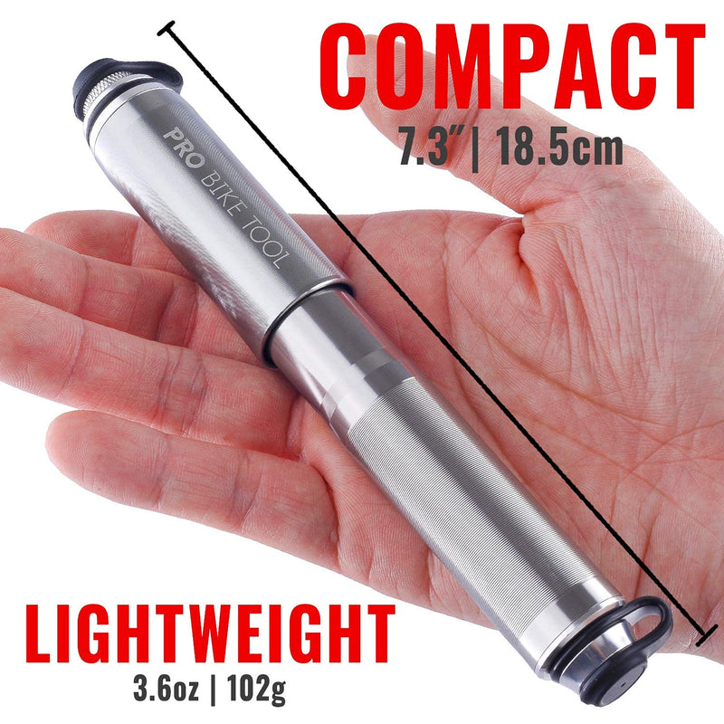 PRO BIKE TOOL Mini Bike Pump Classic Edition - Fits Presta and Schrader valves Titanium