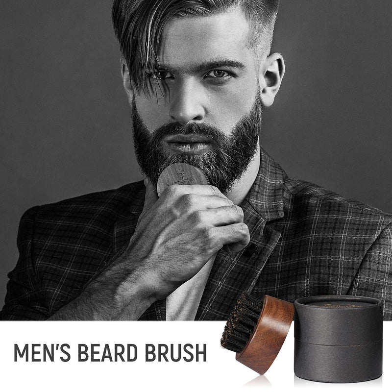 BFWood Beard Brush for Men - Boar Bristles Small and Round - Black Walnut Wood