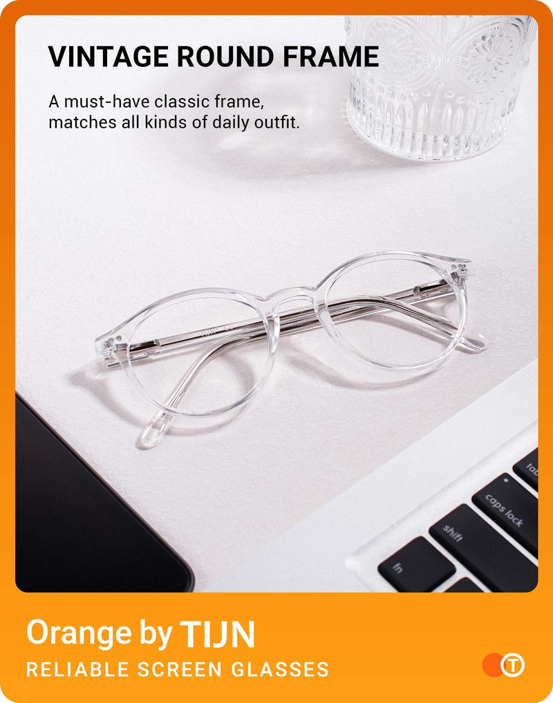 TIJN Blue Light Blocking Glasses Men Women Vintage Thick Round Rim Frame Eyeglasses 01transparent