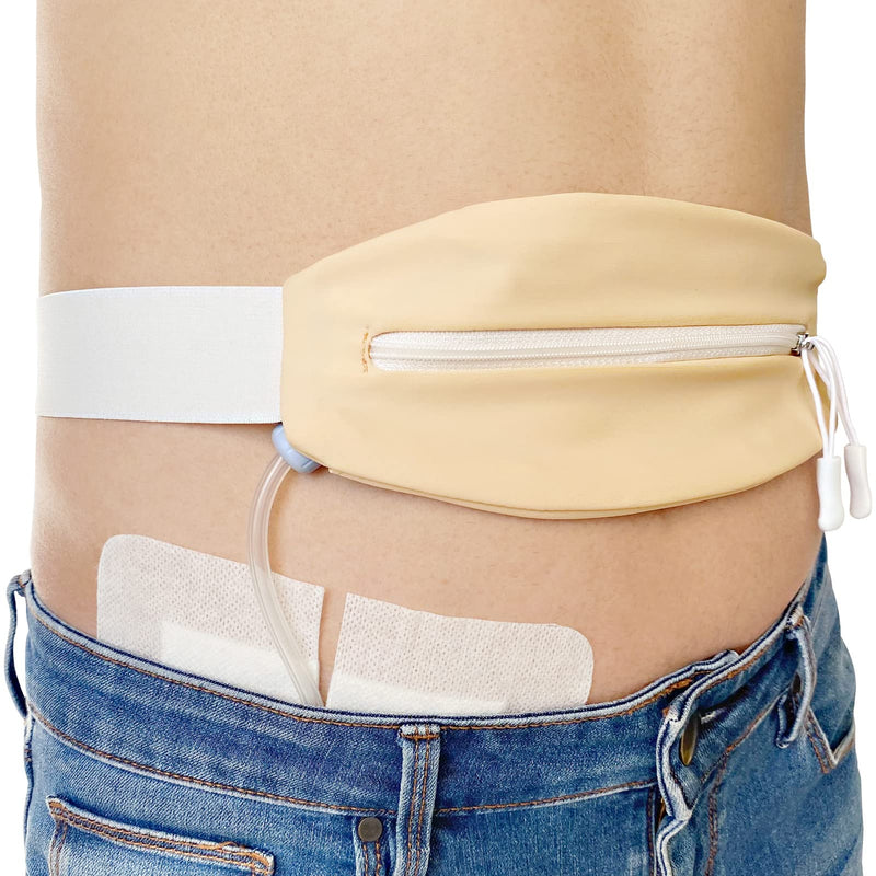PD Belt Peritoneal Dialysis Catheter Holder Accessories No-Bounce for Secure Transfer Set Peg G Feeding Tube Line Adults Women Men Beige