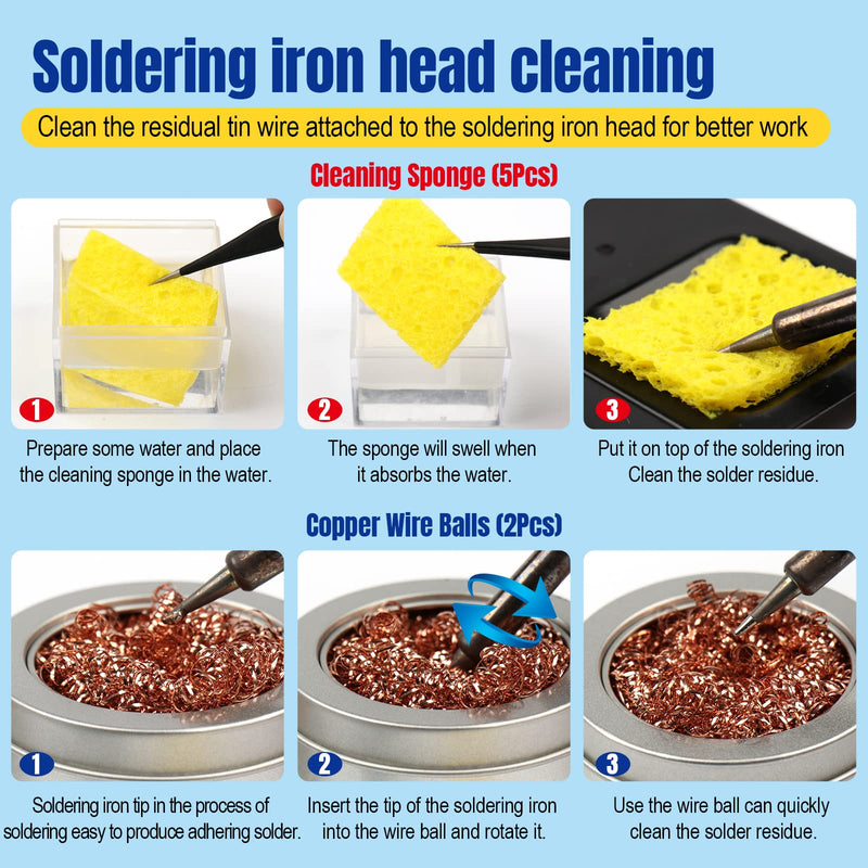 BEEYUIHF soldering tip cleaner set - lead-free soldering tip reactivator 16g + rosin flux paste (1.76oz/50g) + soldering sponge cleaning (50x35x5mm) + soldering tip cleaner