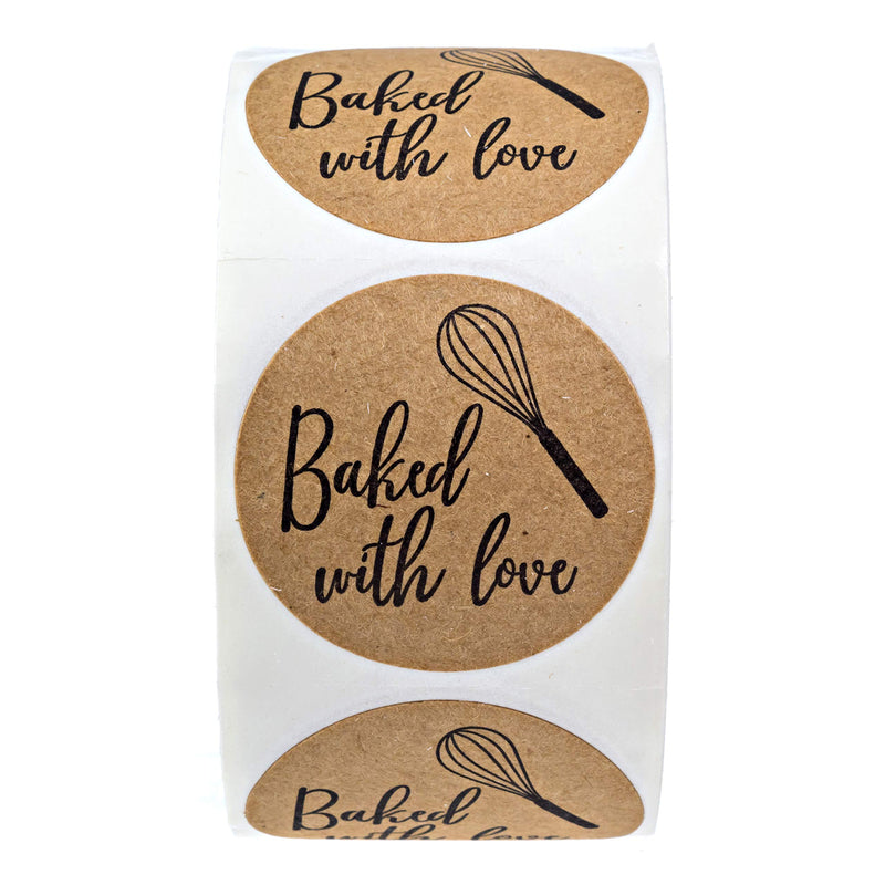 Baked with Love Kraft Label with Whisk / 500 Brown Kraft Stickers / Baked Goods1.5" Label