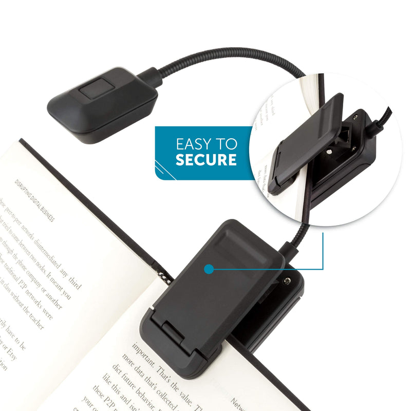 WITHit Quad Clip On Book Light – LED Reading Light with Clip for Books and eBooks, Dimmable Brightness, Portable & Lightweight Bookmark Light for Adults, Batteries Included Black