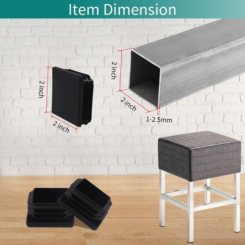 2 2X2 Inch Square Plastic Plug Tubing End Cap 10 Pack, 2" 2"X 2" Black Square Tube End Cap Fence Post Pipe Cover Tubing Insert Chair Glide Finishing Plug