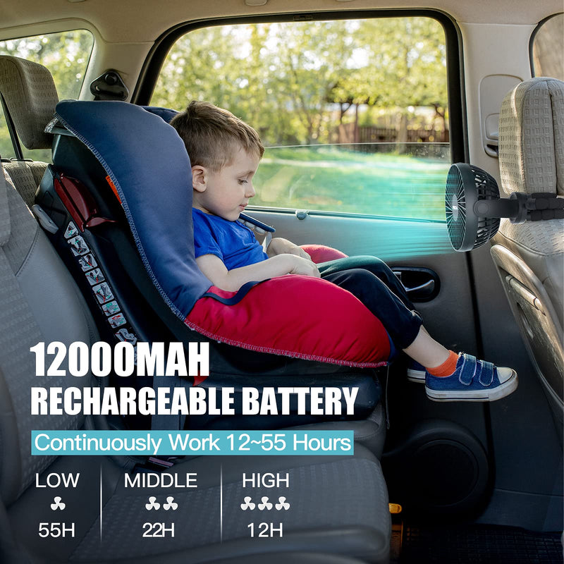 Portable Stroller Fan, Use As Power Bank, 55H 12000mAh Battery Operated Fan Flexible Tripod Baby Car Seat Fan, Personal Mini Handheld/Desk/Small Clip On Fans For Stroller, Carseat, Beach, Bed, Camping Black