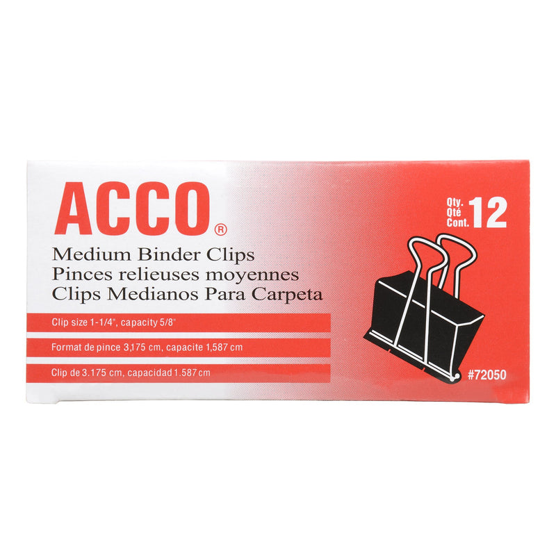 ACCO Binder Clips, Medium, Black, 12 per Box, 2 Boxes (72062)