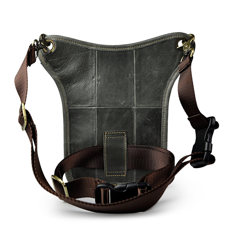 Le'aokuu Mens Genuine Leather Cycling Waist Hip Bum Pack Utility Drop Leg Cross Over Bag (Grey 2) 211-3 Grey 2
